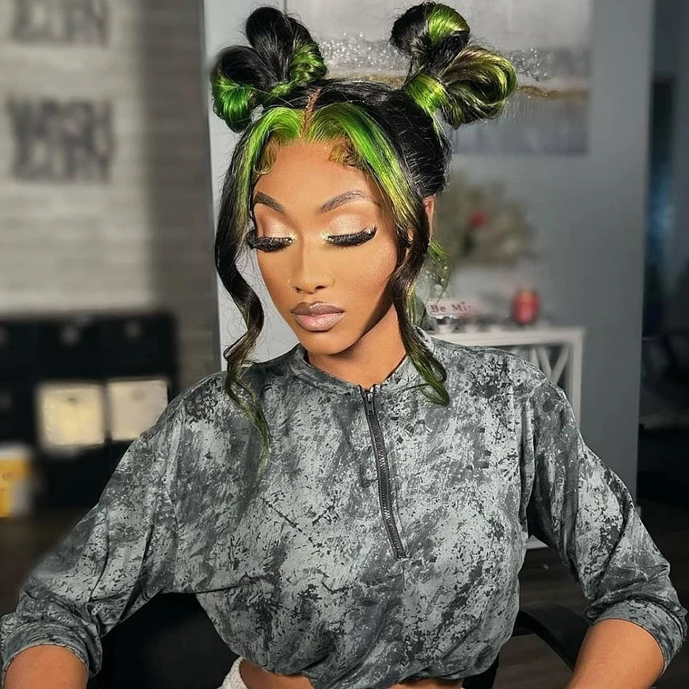 Pre Plucked Black and Green Highlight Body Wave Unit