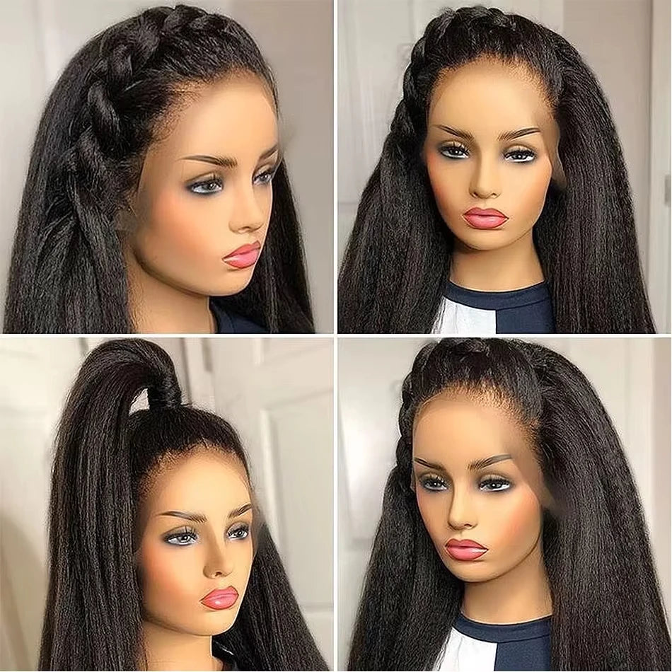 Natural Color Kinky Straight Invisi Strap 360 Lace Glueless Unit