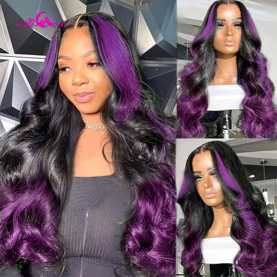 Natural Color Purple Highlight Body Wave Unit