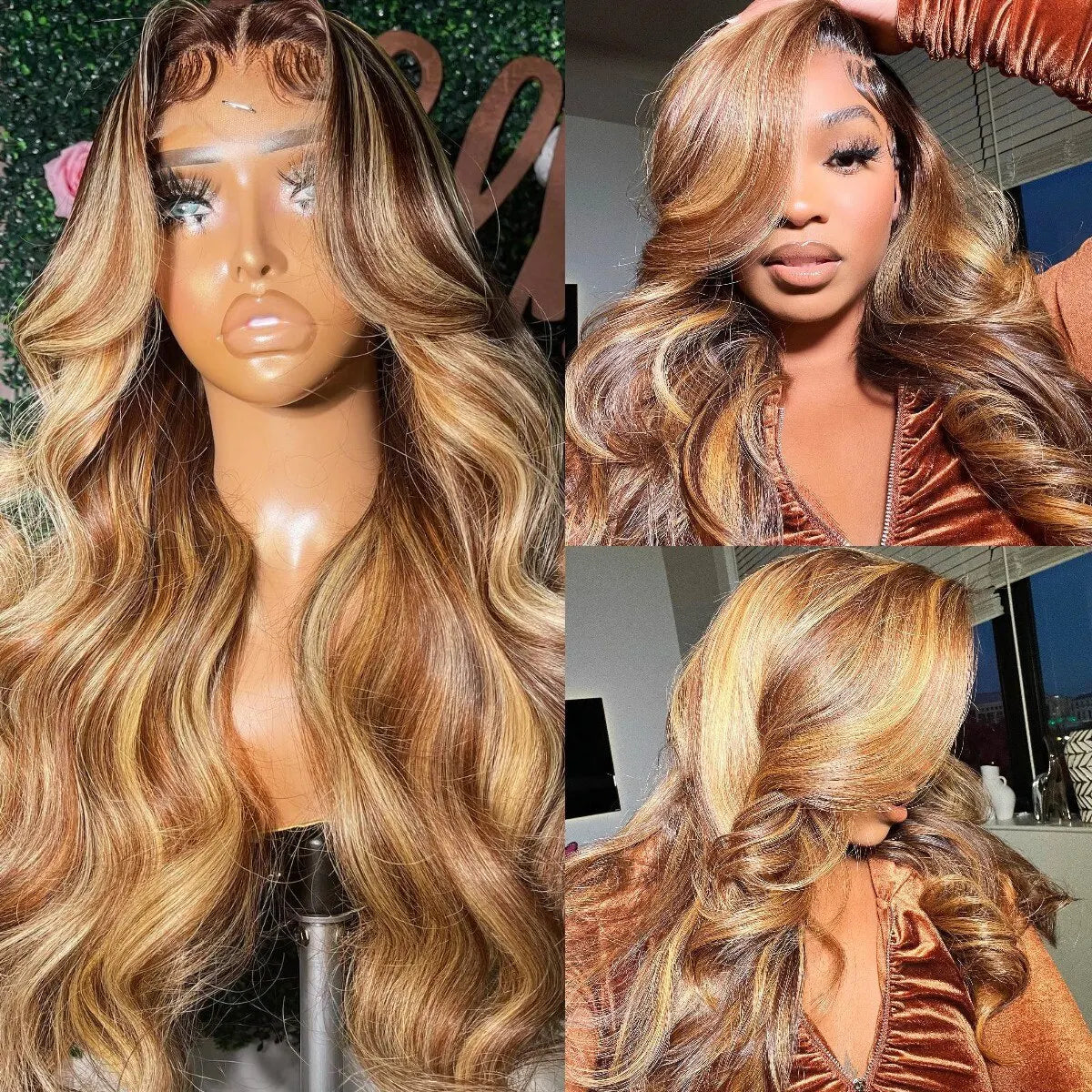 Honey Blonde Highlight Ombre Body Wave Unit