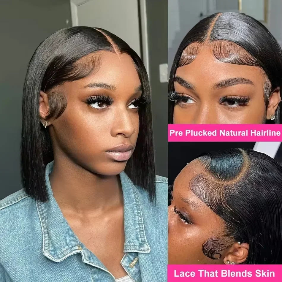 Natural Color 250% Density Glueless Bone Straight Bob Unit
