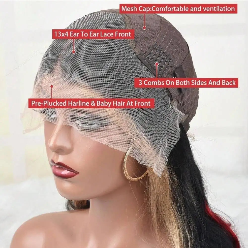 Ready to Wear Black Red Blonde Highlight Body Wave Unit