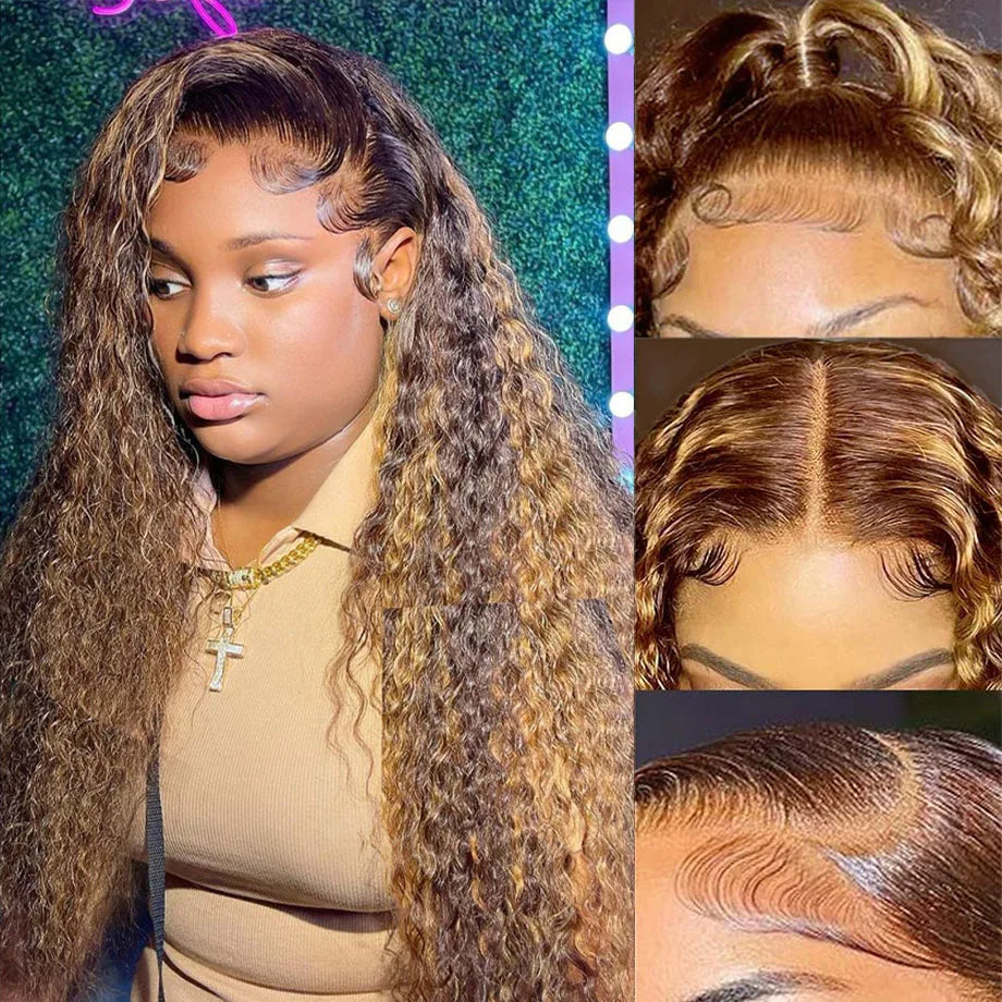 P4/27 (Brown) Blonde Highlight Ombre Water Wave Unit