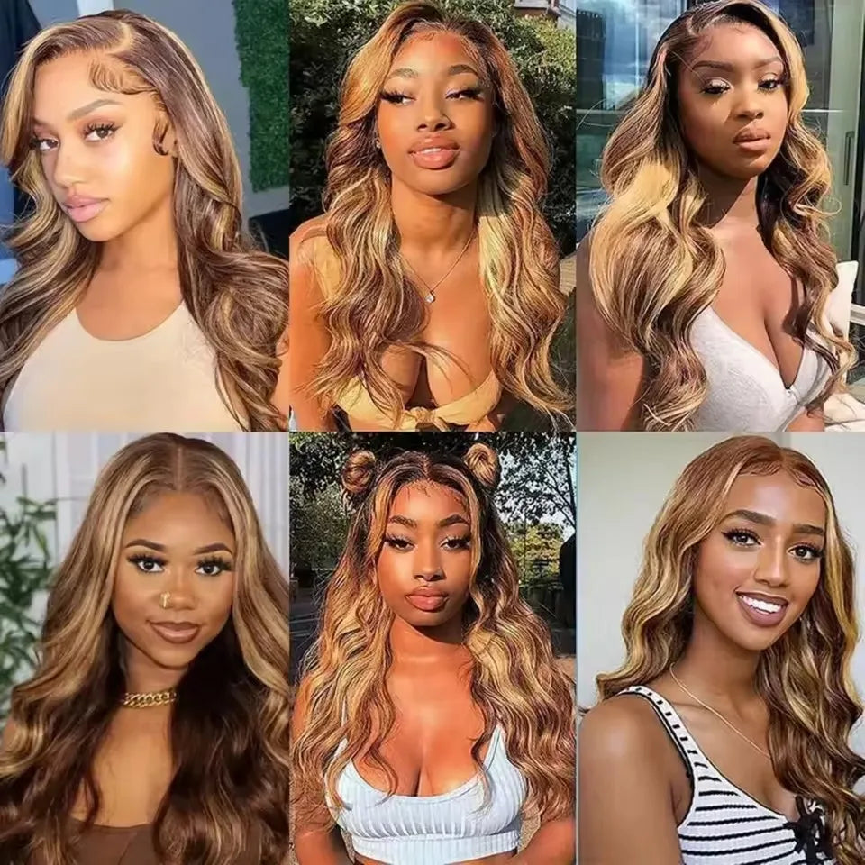 Honey Blonde Highlight Glueless Body Wave Unit