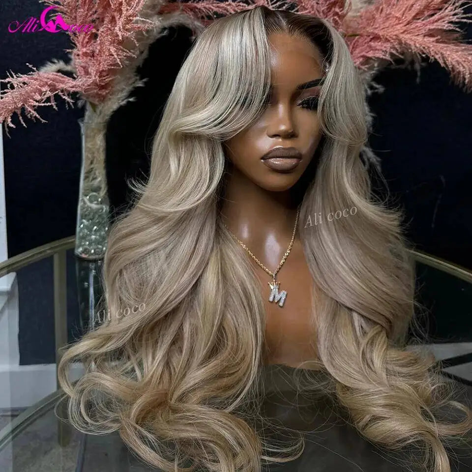 Dark Root Ash Blonde Ombre Body Wave Unit