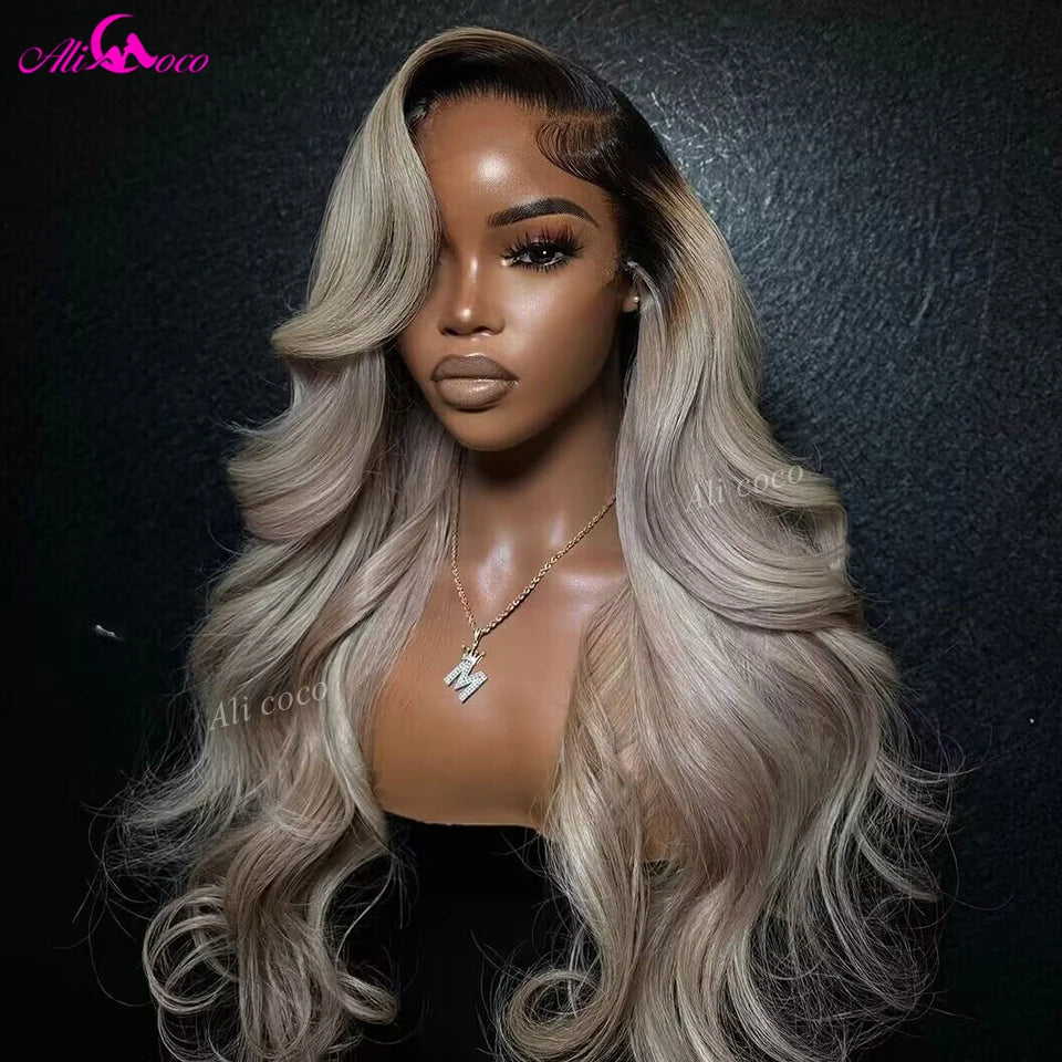 Dark Root Ash Blonde Ombre Body Wave Unit