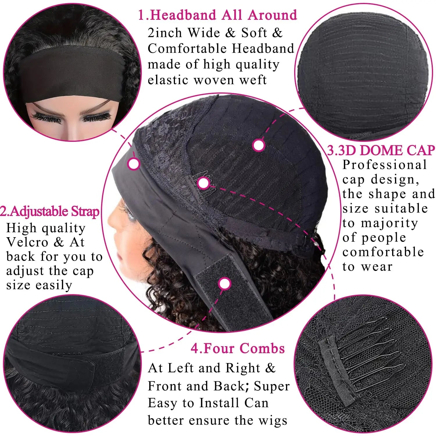 Natural Color Water Wave Headband Unit