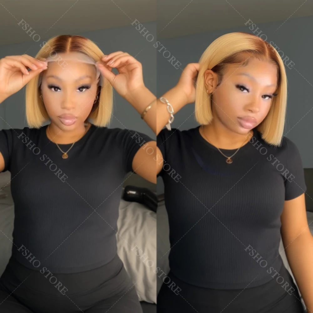 Highlight Short Bob with Dark Roots