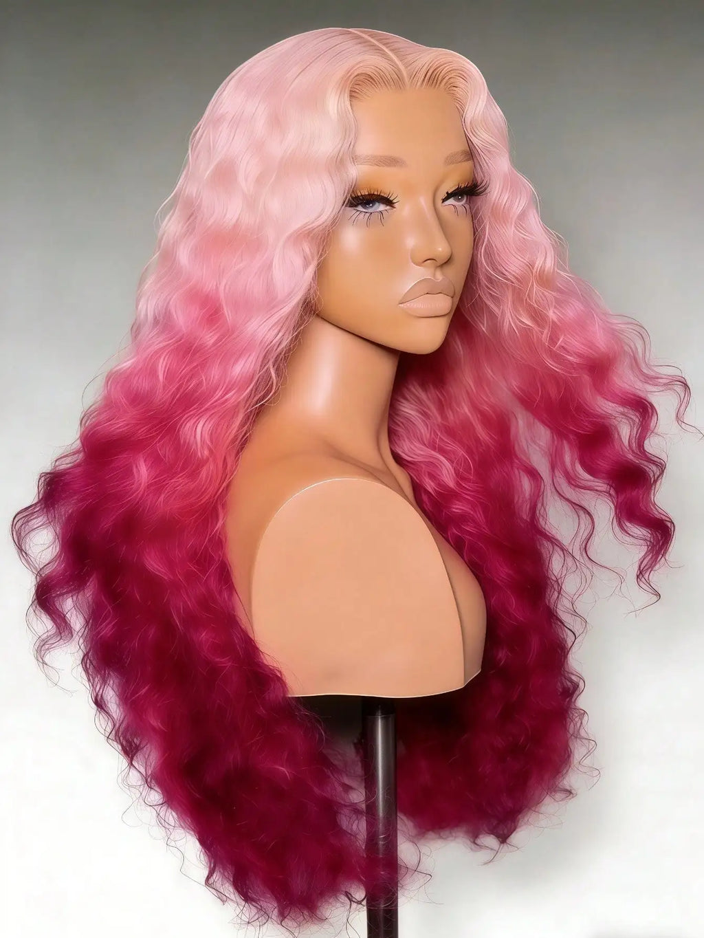 Pre Plucked Glueless Gradient Pink Curly Unit with Baby Hair