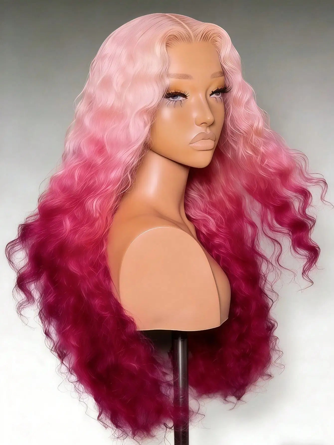 Pre Plucked Glueless Gradient Pink Curly Unit with Baby Hair