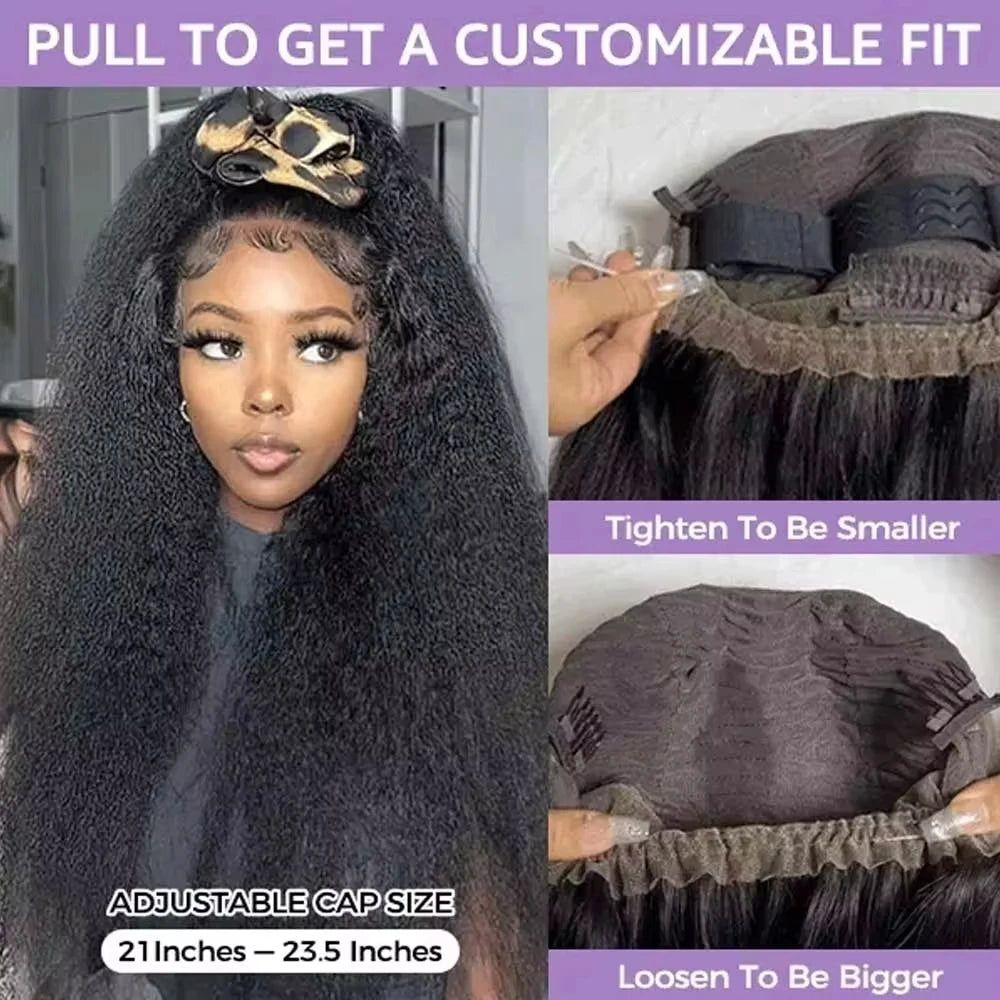 Natural Color Kinky Straight Invisi Strap 360 Lace Glueless Unit