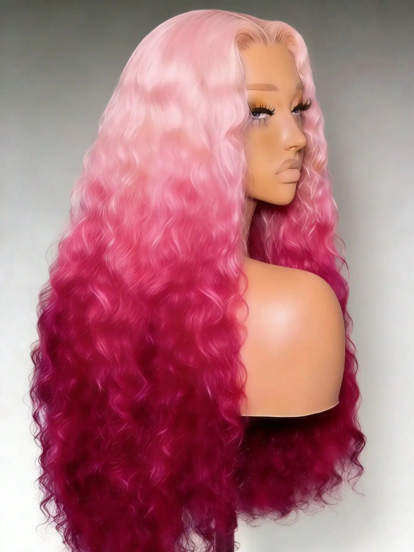 Pre Plucked Glueless Gradient Pink Curly Unit with Baby Hair
